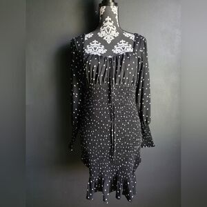 RowA Mini Polka Dot Milkmaid Dress Sz S Black and White